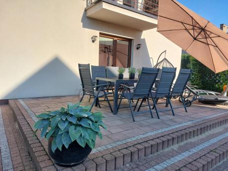 Grafitowe meble aluminiowe - stół 180cm i składane krzesła - Kanbery Antracite 8+1