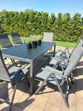 Grafitowe meble aluminiowe - stół 180cm i składane krzesła - Kanbery Antracite 8+1