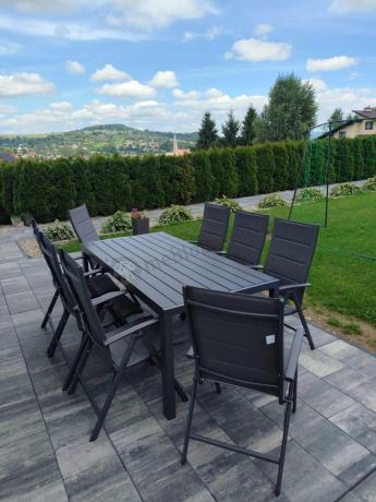 Grafitowe meble aluminiowe - stół 180cm i składane krzesła - Kanbery Antracite 8+1