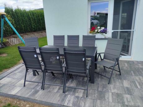 Grafitowe meble aluminiowe - stół 180cm i składane krzesła - Kanbery Antracite 8+1