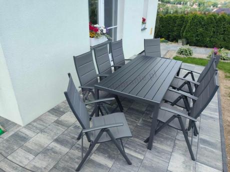 Grafitowe meble aluminiowe - stół 180cm i składane krzesła - Kanbery Antracite 8+1