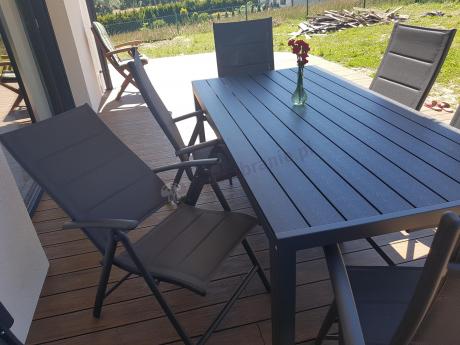 Grafitowe meble aluminiowe - stół 180cm i składane krzesła - Kanbery Antracite 8+1