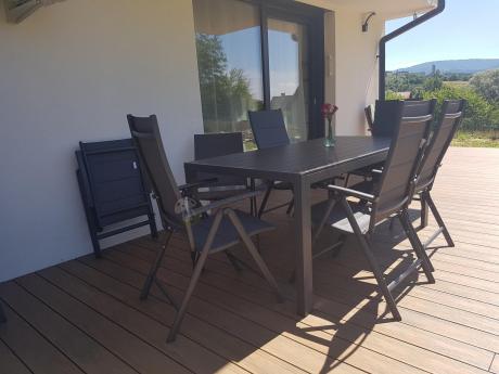 Grafitowe meble aluminiowe - stół 180cm i składane krzesła - Kanbery Antracite 8+1