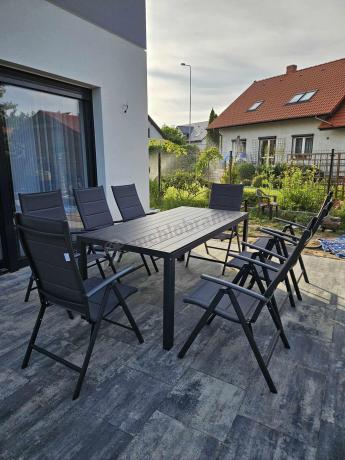 Grafitowe meble aluminiowe - stół 180cm i składane krzesła - Kanbery Antracite 8+1