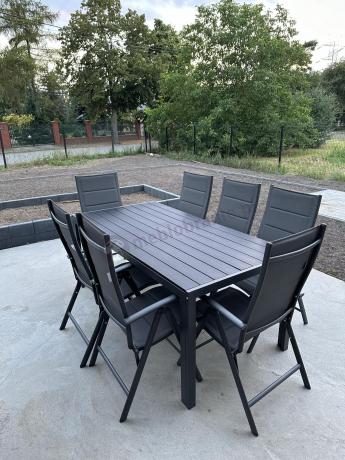 Grafitowe meble aluminiowe - stół 180cm i składane krzesła - Kanbery Antracite 8+1