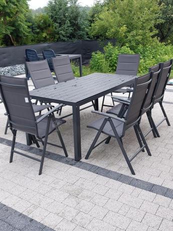 Grafitowe meble aluminiowe - stół 180cm i składane krzesła - Kanbery Antracite 8+1