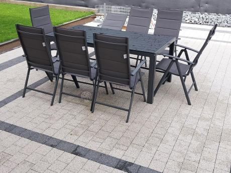 Grafitowe meble aluminiowe - stół 180cm i składane krzesła - Kanbery Antracite 8+1