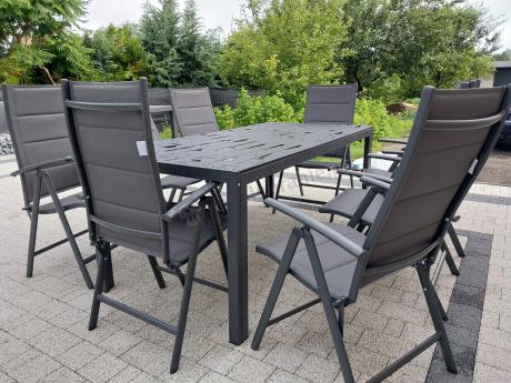 Grafitowe meble aluminiowe - stół 180cm i składane krzesła - Kanbery Antracite 8+1