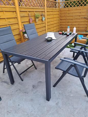 Grafitowe meble aluminiowe - stół 180cm i składane krzesła - Kanbery Antracite 8+1