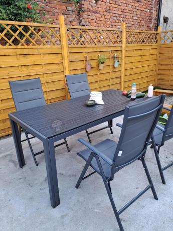 Grafitowe meble aluminiowe - stół 180cm i składane krzesła - Kanbery Antracite 8+1