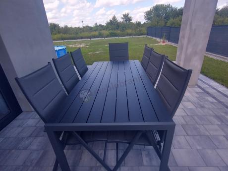 Grafitowe meble aluminiowe - stół 180cm i składane krzesła - Kanbery Antracite 8+1