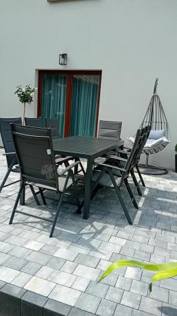 Grafitowe meble aluminiowe - stół 180cm i składane krzesła - Kanbery Antracite 8+1