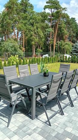 Grafitowe meble aluminiowe - stół 180cm i składane krzesła - Kanbery Antracite 8+1