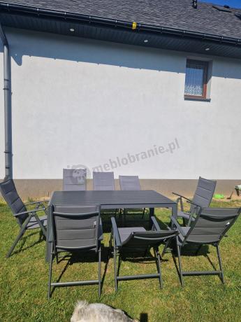 Grafitowe meble aluminiowe - stół 180cm i składane krzesła - Kanbery Antracite 8+1