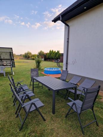 Grafitowe meble aluminiowe - stół 180cm i składane krzesła - Kanbery Antracite 8+1