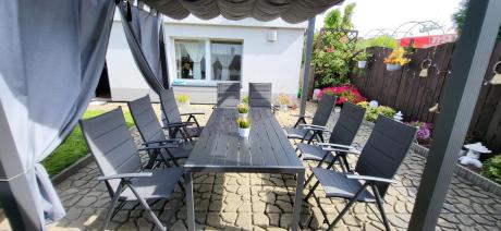 Grafitowe meble aluminiowe - stół 180cm i składane krzesła - Kanbery Antracite 8+1