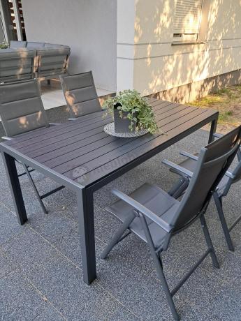 Grafitowe meble aluminiowe - stół 180cm i składane krzesła - Kanbery Antracite 8+1