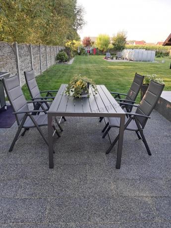 Grafitowe meble aluminiowe - stół 180cm i składane krzesła - Kanbery Antracite 8+1