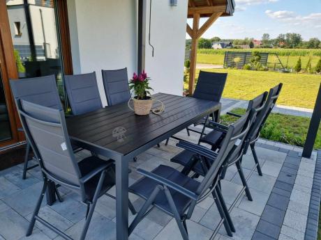 Grafitowe meble aluminiowe - stół 180cm i składane krzesła - Kanbery Antracite 8+1