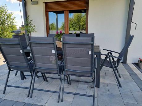 Grafitowe meble aluminiowe - stół 180cm i składane krzesła - Kanbery Antracite 8+1