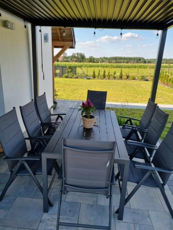 Grafitowe meble aluminiowe - stół 180cm i składane krzesła - Kanbery Antracite 8+1