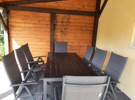 Grafitowe meble aluminiowe - stół 180cm i składane krzesła - Kanbery Antracite 8+1