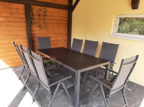 Grafitowe meble aluminiowe - stół 180cm i składane krzesła - Kanbery Antracite 8+1