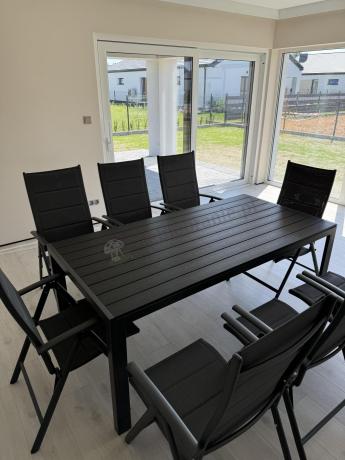Grafitowe meble aluminiowe - stół 180cm i składane krzesła - Kanbery Antracite 8+1