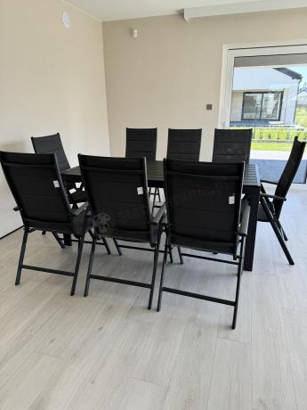 Grafitowe meble aluminiowe - stół 180cm i składane krzesła - Kanbery Antracite 8+1