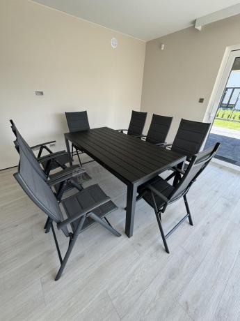Grafitowe meble aluminiowe - stół 180cm i składane krzesła - Kanbery Antracite 8+1