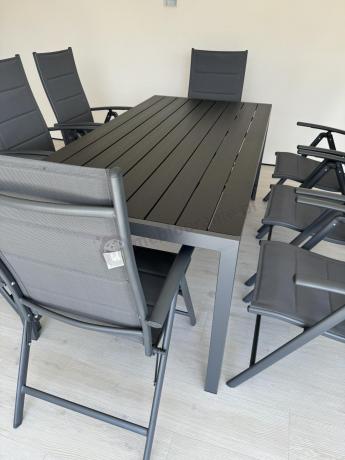 Grafitowe meble aluminiowe - stół 180cm i składane krzesła - Kanbery Antracite 8+1