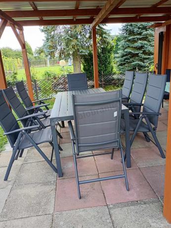 Grafitowe meble aluminiowe - stół 180cm i składane krzesła - Kanbery Antracite 8+1