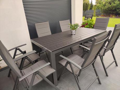 Grafitowe meble aluminiowe - stół 180cm i składane krzesła - Kanbery Antracite 8+1