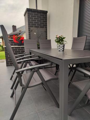 Grafitowe meble aluminiowe - stół 180cm i składane krzesła - Kanbery Antracite 8+1