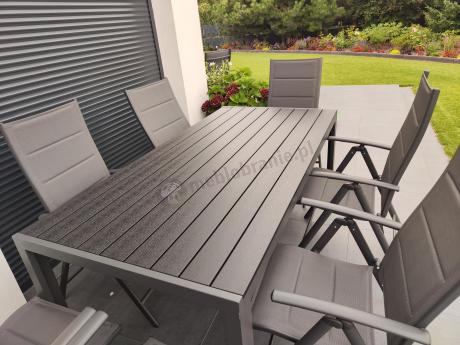 Grafitowe meble aluminiowe - stół 180cm i składane krzesła - Kanbery Antracite 8+1