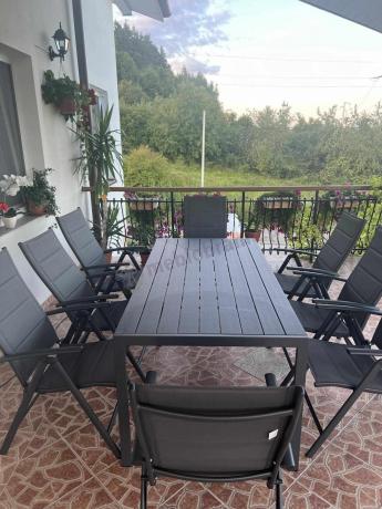 Grafitowe meble aluminiowe - stół 180cm i składane krzesła - Kanbery Antracite 8+1