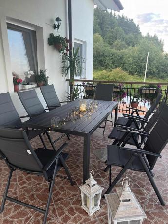 Grafitowe meble aluminiowe - stół 180cm i składane krzesła - Kanbery Antracite 8+1