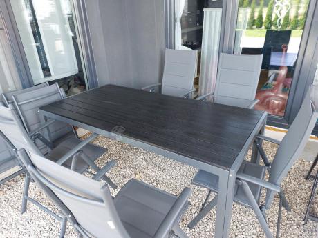 Grafitowe meble aluminiowe - stół 180cm i składane krzesła - Kanbery Antracite 8+1