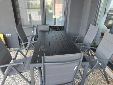 Grafitowe meble aluminiowe - stół 180cm i składane krzesła - Kanbery Antracite 8+1