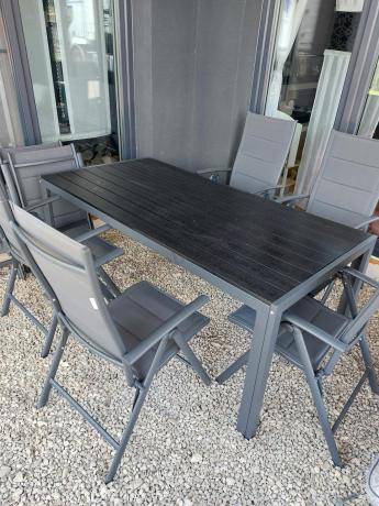 Grafitowe meble aluminiowe - stół 180cm i składane krzesła - Kanbery Antracite 8+1