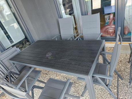 Grafitowe meble aluminiowe - stół 180cm i składane krzesła - Kanbery Antracite 8+1