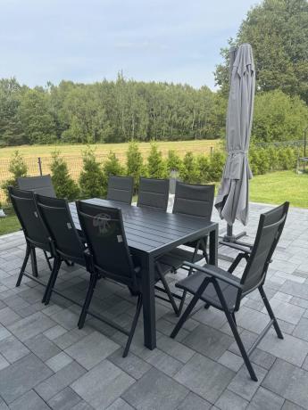 Grafitowe meble aluminiowe - stół 180cm i składane krzesła - Kanbery Antracite 8+1