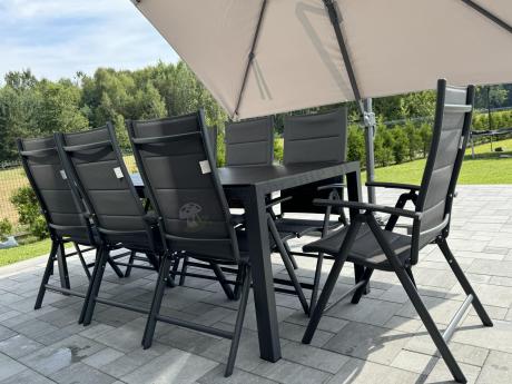Grafitowe meble aluminiowe - stół 180cm i składane krzesła - Kanbery Antracite 8+1