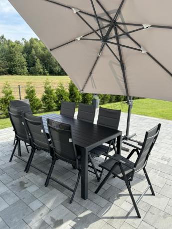 Grafitowe meble aluminiowe - stół 180cm i składane krzesła - Kanbery Antracite 8+1