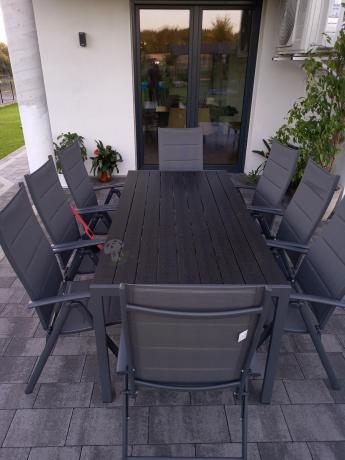 Grafitowe meble aluminiowe - stół 180cm i składane krzesła - Kanbery Antracite 8+1