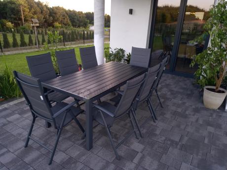 Grafitowe meble aluminiowe - stół 180cm i składane krzesła - Kanbery Antracite 8+1