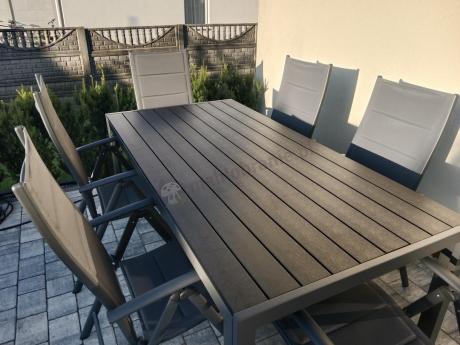 Grafitowe meble aluminiowe - stół 180cm i składane krzesła - Kanbery Antracite 8+1