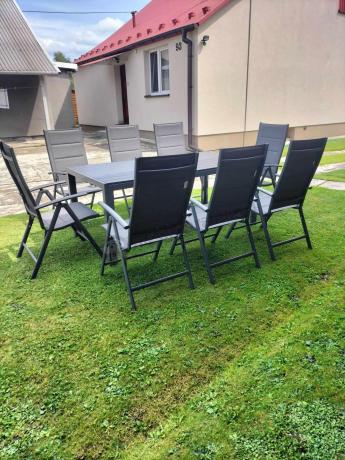 Grafitowe meble aluminiowe - stół 180cm i składane krzesła - Kanbery Antracite 8+1