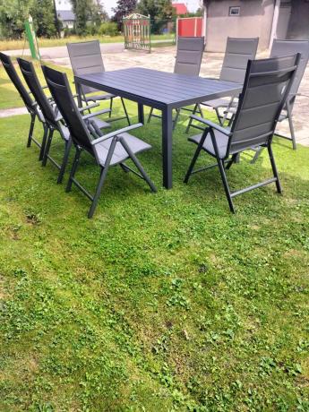 Grafitowe meble aluminiowe - stół 180cm i składane krzesła - Kanbery Antracite 8+1