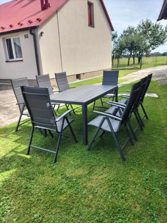 Grafitowe meble aluminiowe - stół 180cm i składane krzesła - Kanbery Antracite 8+1